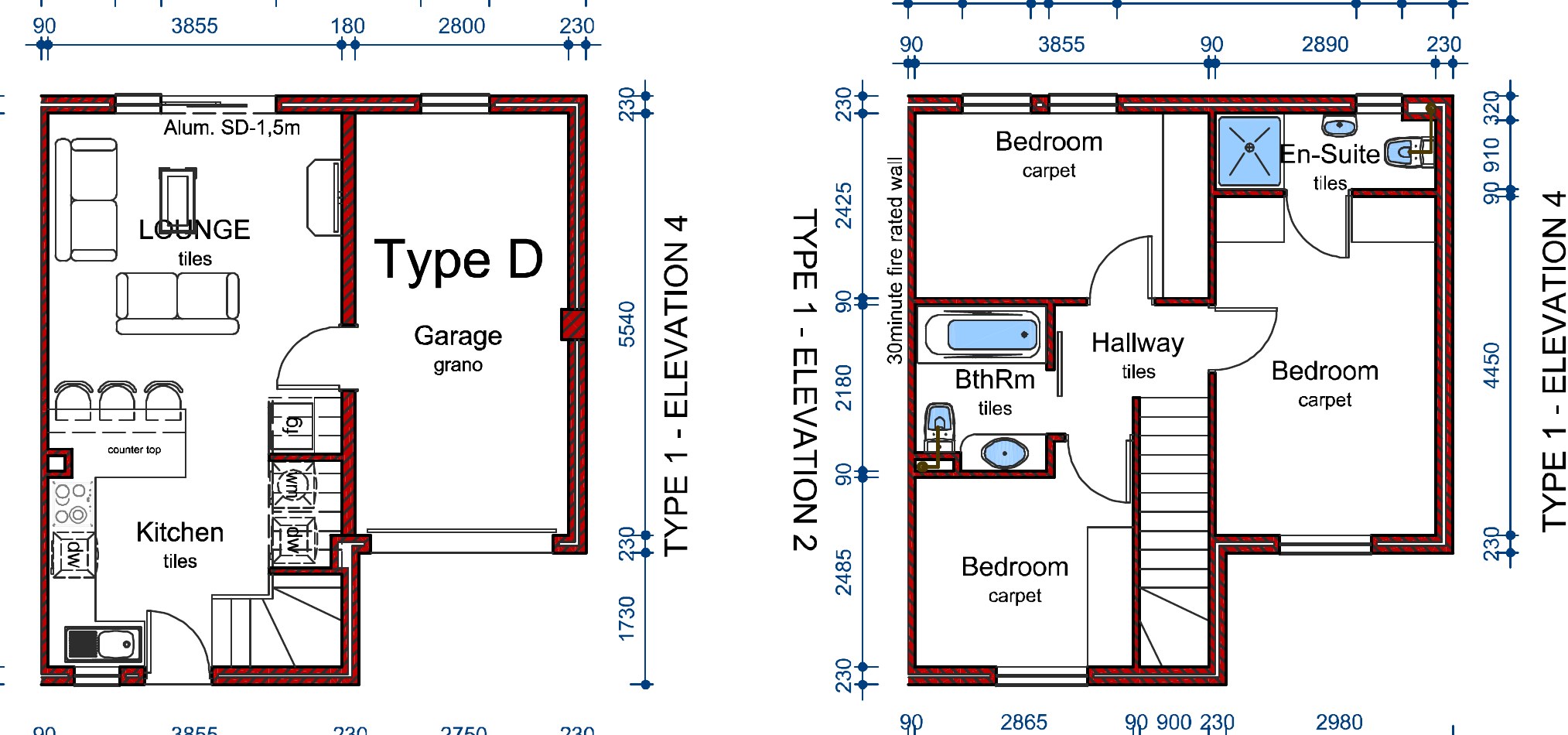 Type 3 ground and first floor plans